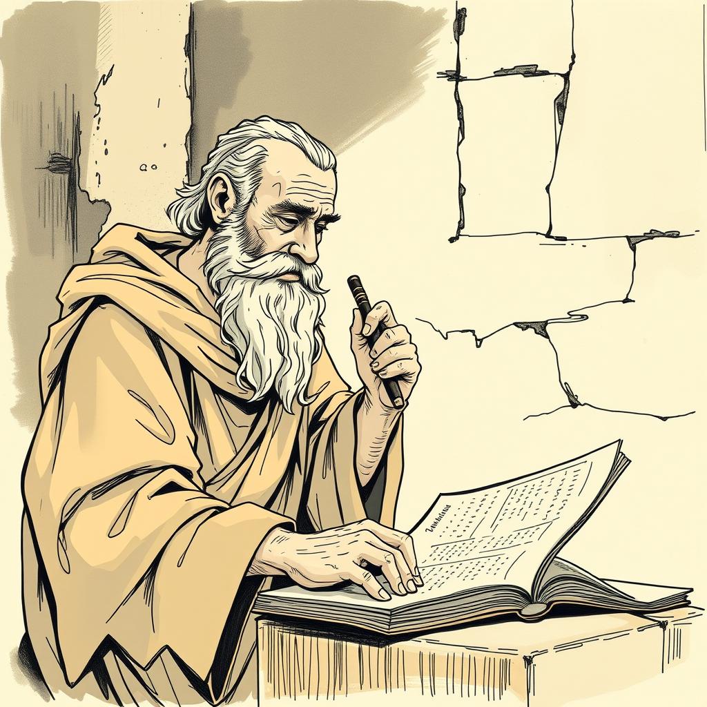 A greek scholar writing manuscript in 1080BC